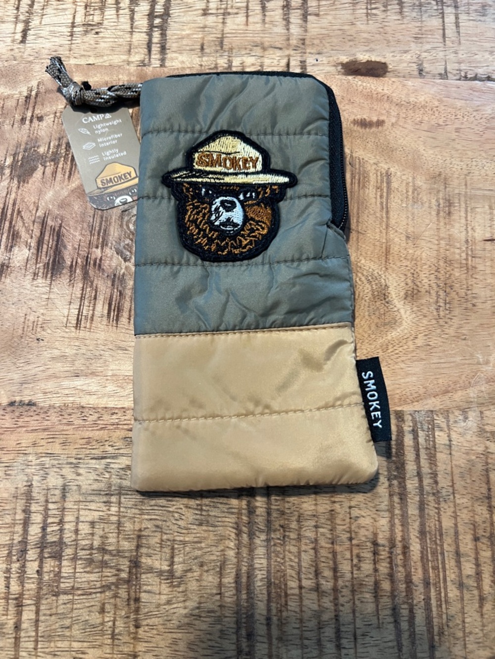 New Smokey Bear Quilted Zip Pouch in Olive & Tan